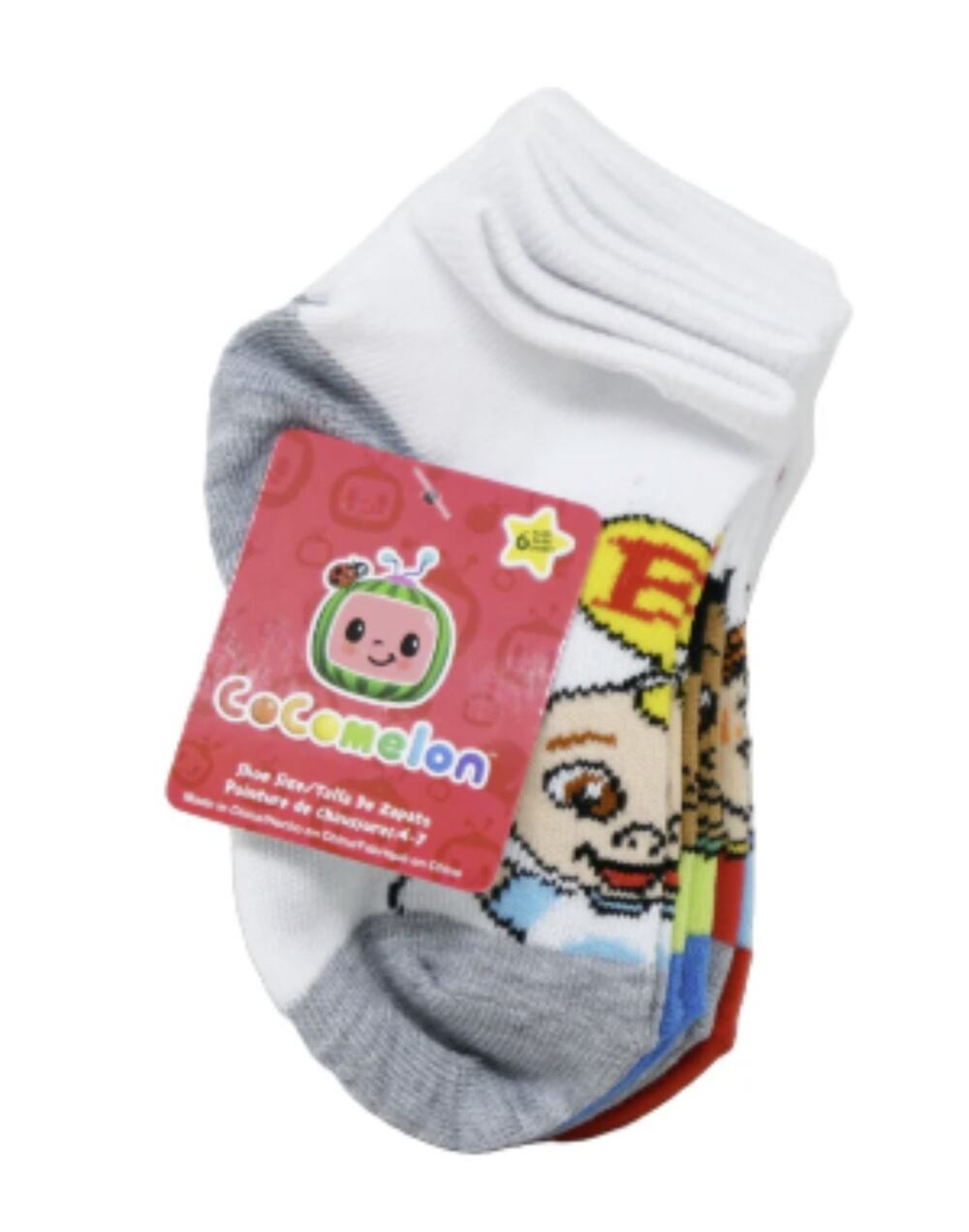 Cocomelon Socks for Toddler Unisex 2T-4T - Set of 6 Pairs (Shoe size 4-7)